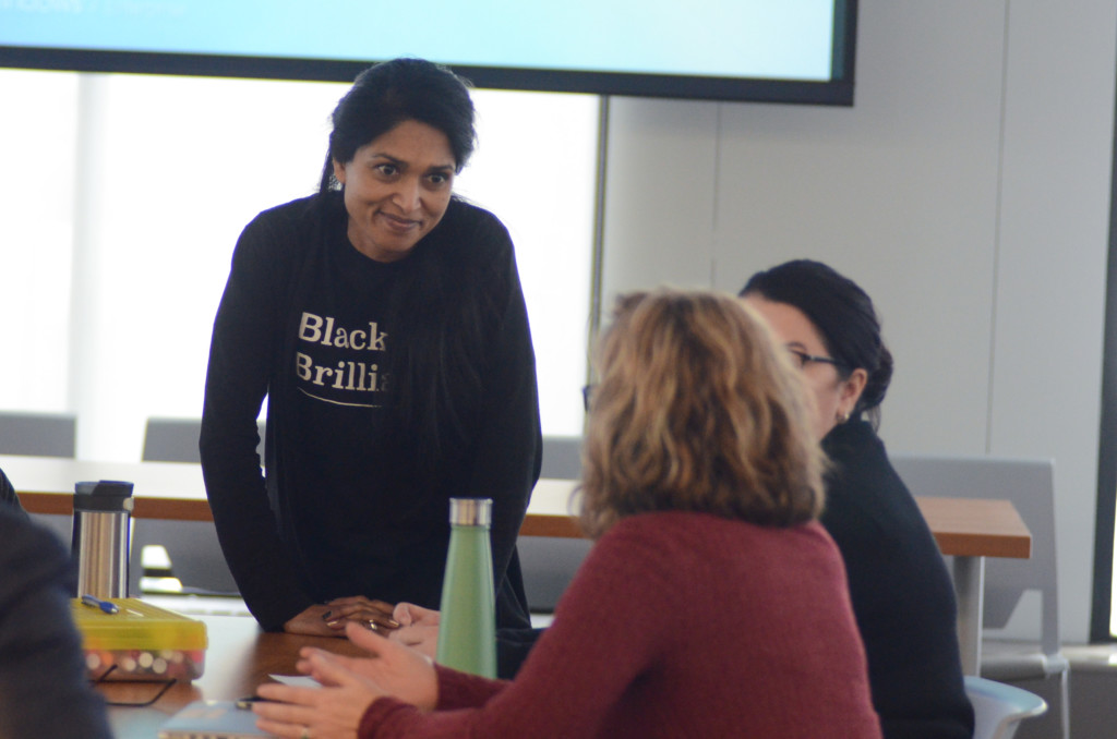 Deepa Ahluwalia, equity and inclusion officer, leads discussion during the Black History Month event.